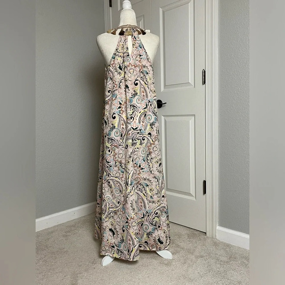 Laundry by Shelli Segal Paisley Print Tasseled Halter Maxi Dress Size 8 - Picture 4 of 7